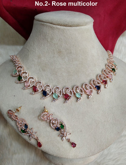 Cubic Zirconia Diamond necklace Earrings set, rose gold, calm silver Bridal necklace earrings jewellery statement necklace set necklace