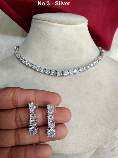 Cubic Zirconia Diamond necklace Earrings set, rose gold, dua silver Bridal necklace earrings jewellery statement necklace set necklace