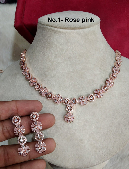 American Diamond necklace Earrings set, rose gold, Bollywood silver Bridal necklace earrings jewellery nicki statement necklace set CZ necklace set