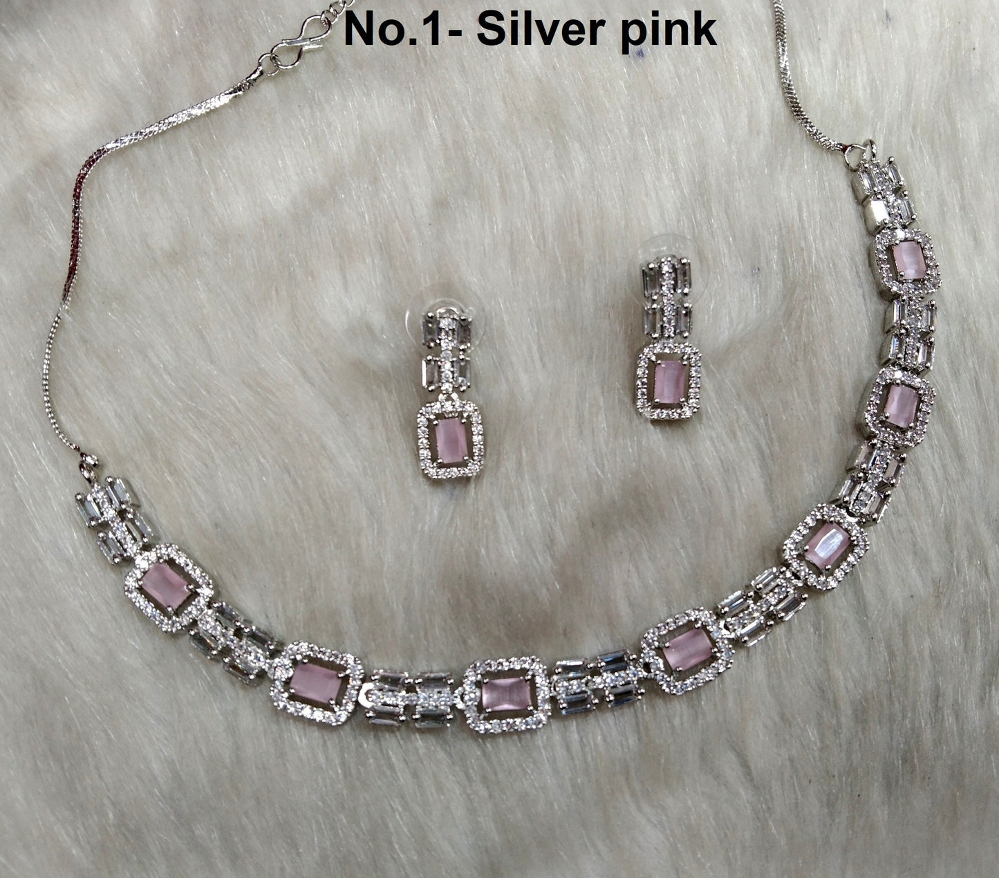 American Diamond necklace Earrings set, rose gold, Bollywood silver Bridal necklace classic earrings jewellery statement necklace set CZ necklace