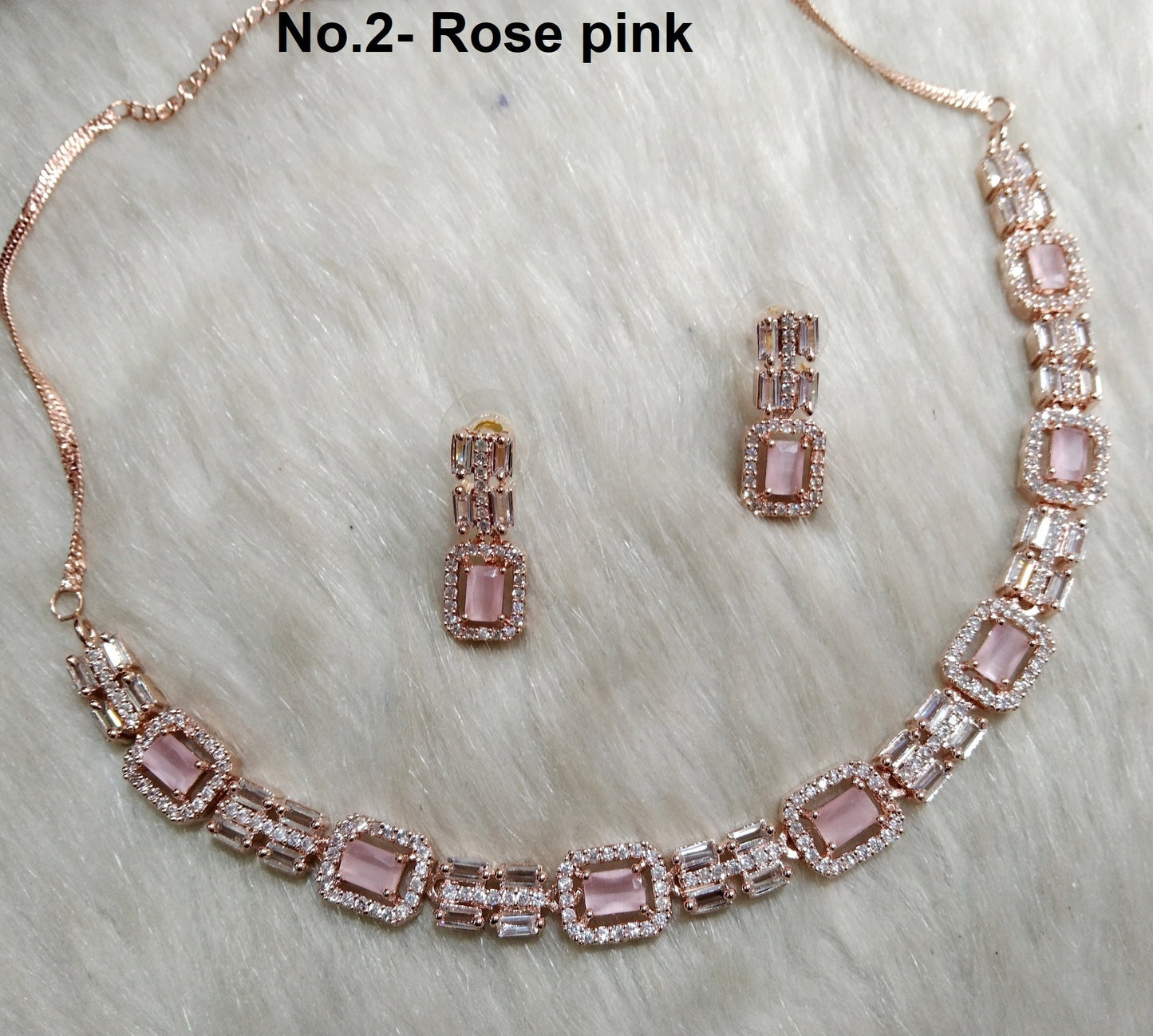 American Diamond necklace Earrings set, rose gold, Bollywood silver Bridal necklace classic earrings jewellery statement necklace set CZ necklace