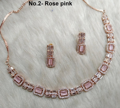 American Diamond necklace Earrings set, rose gold, Bollywood silver Bridal necklace classic earrings jewellery statement necklace set CZ necklace