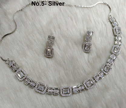 American Diamond necklace Earrings set, rose gold, Bollywood silver Bridal necklace classic earrings jewellery statement necklace set CZ necklace