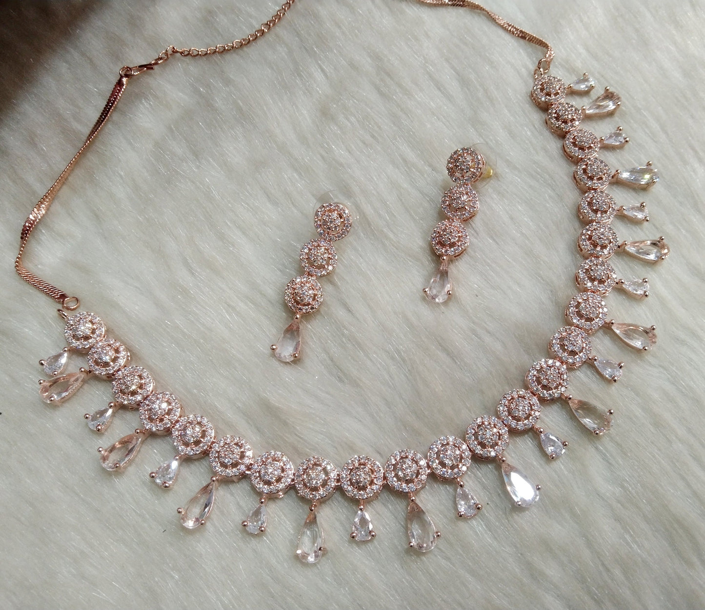 Cubic Zirconia Diamond necklace Earrings set, rose gold Bridal dani necklace earrings jewellery statement necklace set CZ necklace set