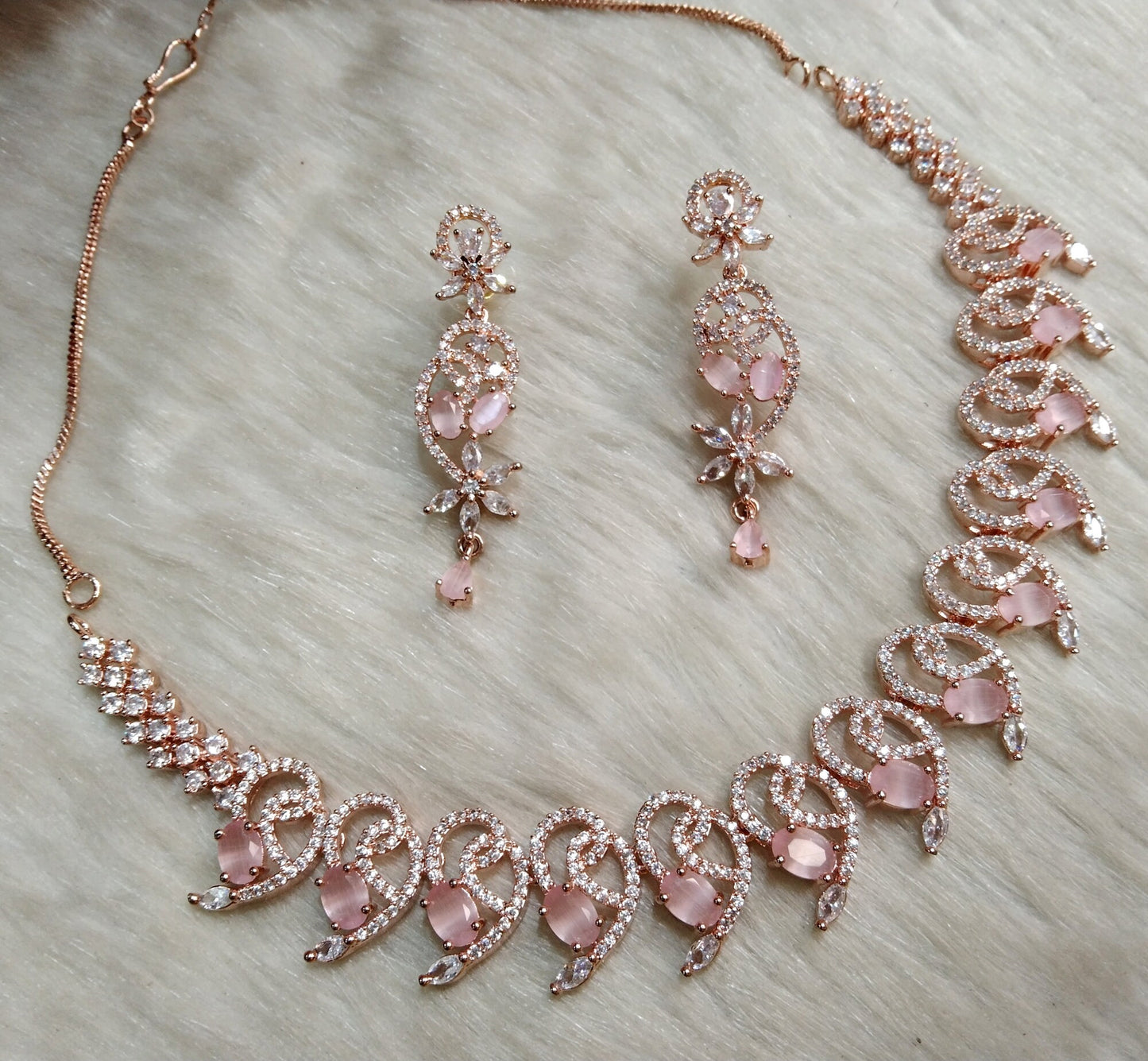 Cubic Zirconia Diamond necklace Earrings set, rose gold, calm silver Bridal necklace earrings jewellery statement necklace set necklace