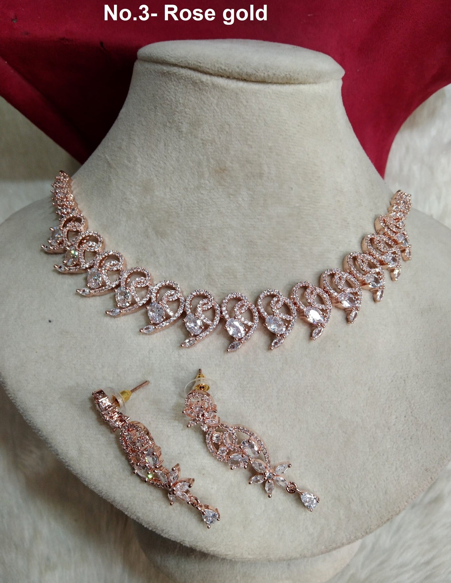 Cubic Zirconia Diamond necklace Earrings set, rose gold, calm silver Bridal necklace earrings jewellery statement necklace set necklace