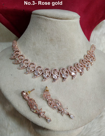 Cubic Zirconia Diamond necklace Earrings set, rose gold, calm silver Bridal necklace earrings jewellery statement necklace set necklace