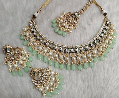 Indian Jewellery/ Gold Semi Bridal green, ruby, gold white Kundan necklace Set Indian Wedding Semi Bridal Ethnic Jewellery Riverside Necklace