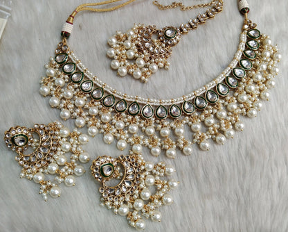 Indian Jewellery/ Gold Semi Bridal green, ruby, gold white Kundan necklace Set Indian Wedding Semi Bridal Ethnic Jewellery Riverside Necklace