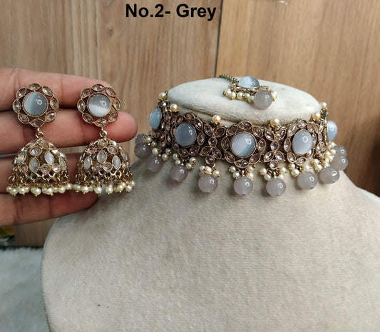 Indian Jewellery Choker Set /  Jewellery set /Indian peach, grey, Maroon, sea green choker set/Bridesmaid Jewellery/Bendigo / jewellery set