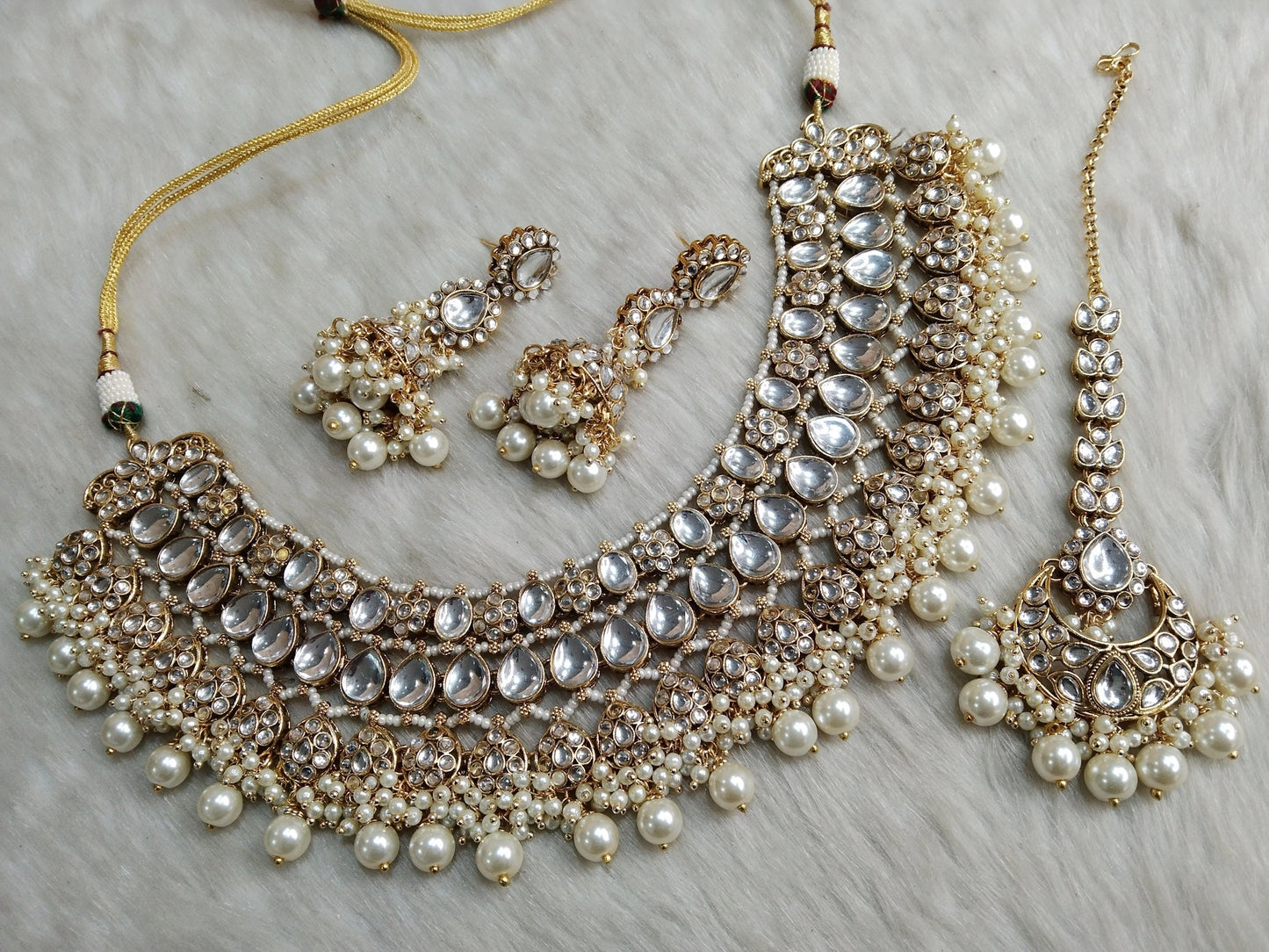 Indian Jewellery/ Gold Semi Bridal Kundan necklace Set Indian Wedding Semi Bridal Ethnic Jewellery riverhead Necklace