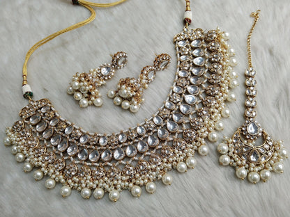 Indian Jewellery/ Gold Semi Bridal Kundan necklace Set Indian Wedding Semi Bridal Ethnic Jewellery riverhead Necklace
