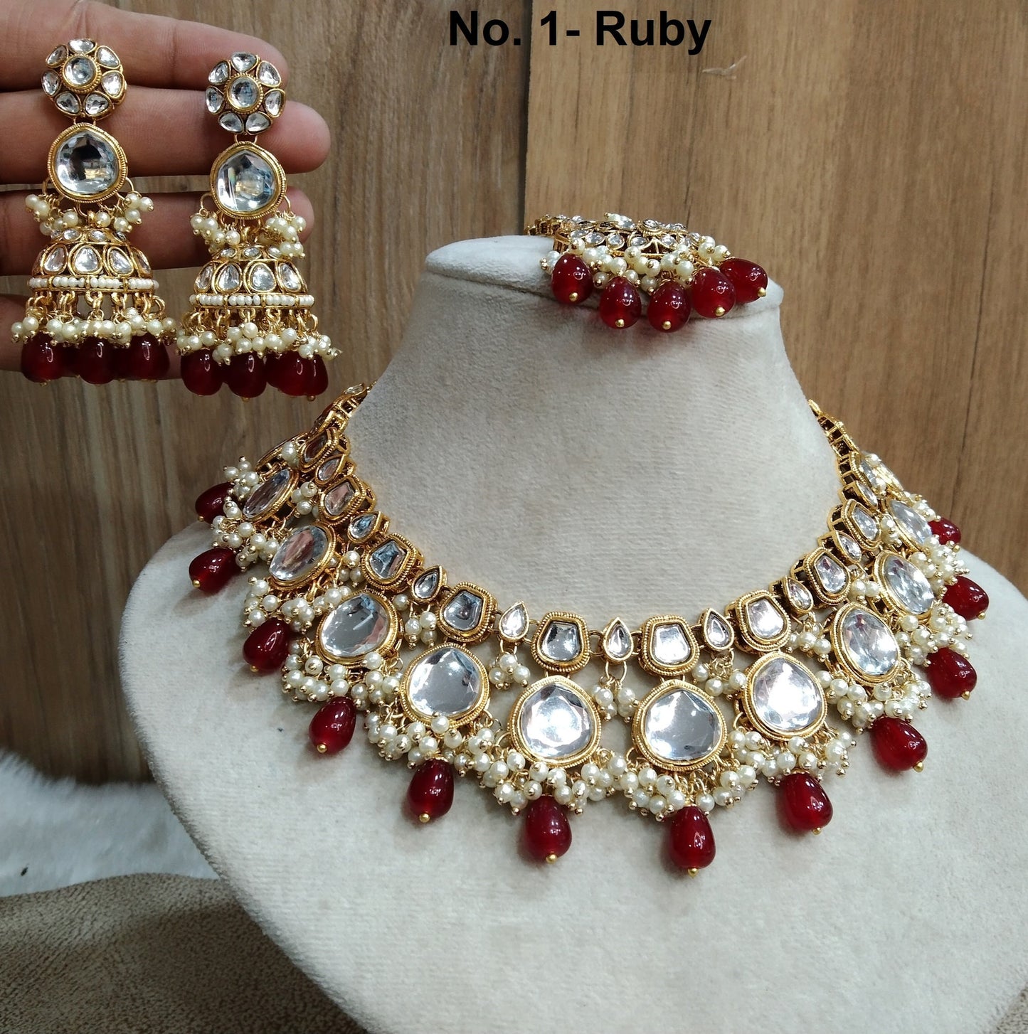 Indian Jewellery/ Gold Semi Bridal Kundan necklace Set Indian ruby, pink, sea green livingston Wedding Bridal Jewellery Necklace