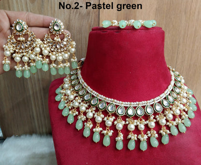 Indian Jewellery/ Gold Semi Bridal green, ruby, gold white Kundan necklace Set Indian Wedding Semi Bridal Ethnic Jewellery Riverside Necklace