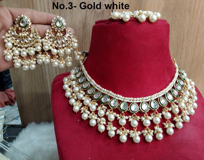 Indian Jewellery/ Gold Semi Bridal green, ruby, gold white Kundan necklace Set Indian Wedding Semi Bridal Ethnic Jewellery Riverside Necklace