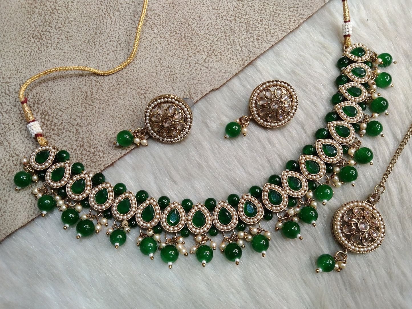 Indian  Jewellery/dark gold Maroon, green/Bridal Kundan necklace Set/Bollywood trenton Gold Indian Jewellery Necklace Set
