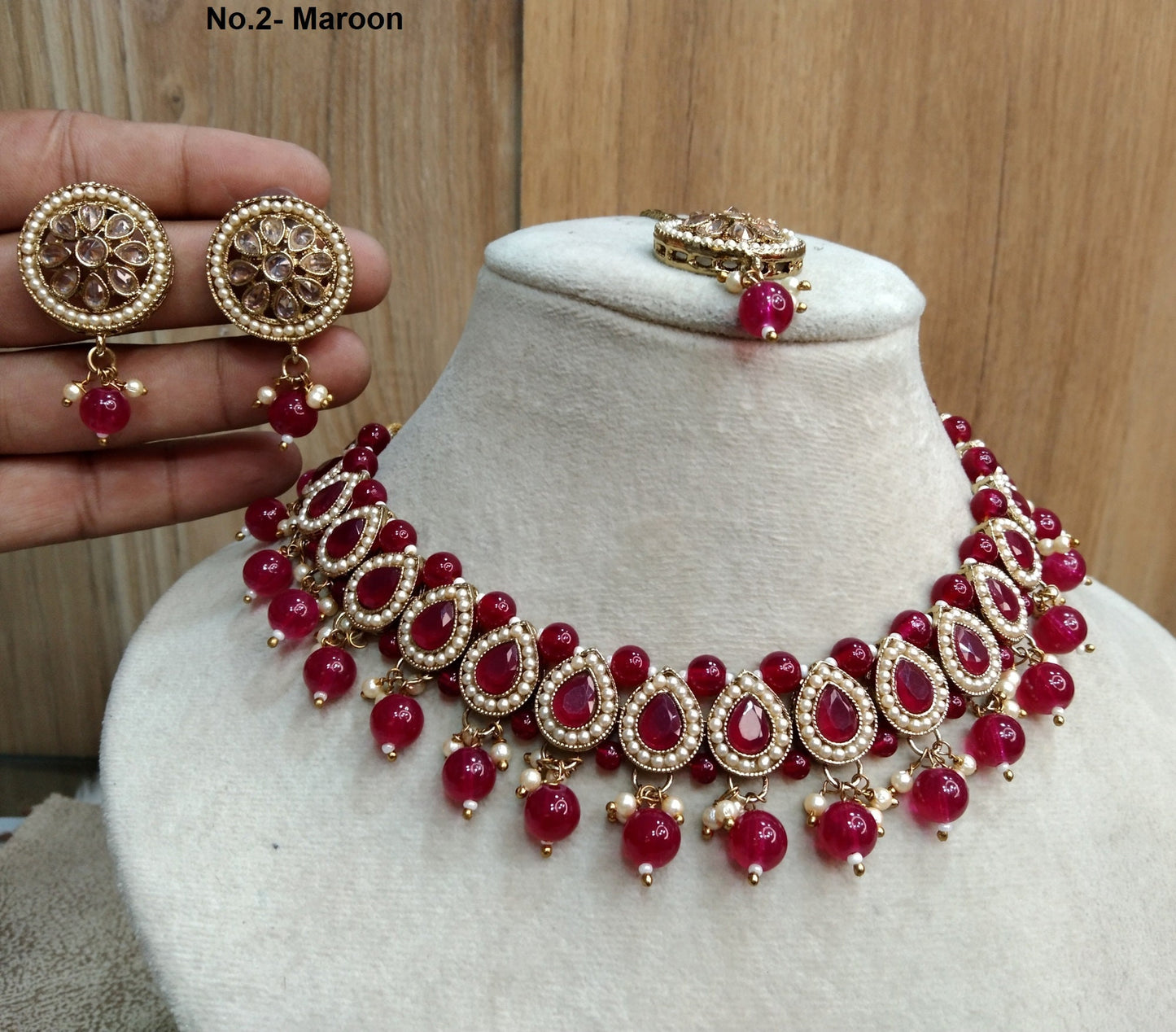 Indian  Jewellery/dark gold Maroon, green/Bridal Kundan necklace Set/Bollywood trenton Gold Indian Jewellery Necklace Set