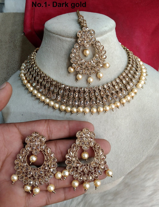 Indian  Jewellery Antique gold  Necklace Tikka Set/Gold nelson Bollywood Necklace Set/Indian necklace ethnic necklace set