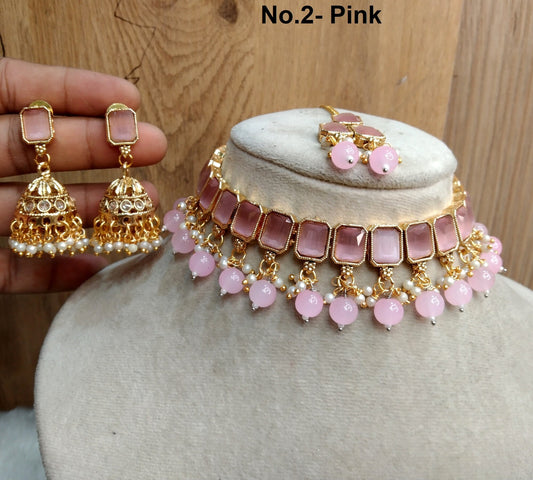 Indian choker  Jewellery Set/ Gold maroon, green, pink, blue Bridal Wedding Bollywood Necklace Set/Brides maid set/Surrey sets