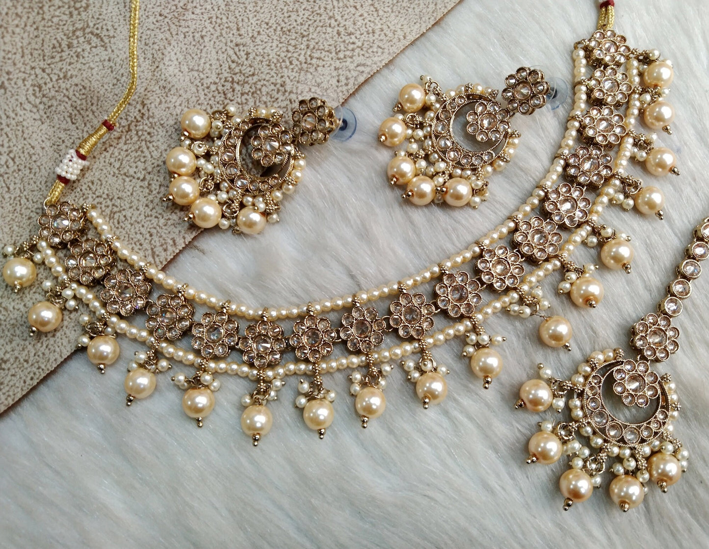 Indian  Jewellery Antique gold  Necklace Tikka Set/Gold melbourne Bollywood Necklace Set/Indian necklace ethnic necklace set