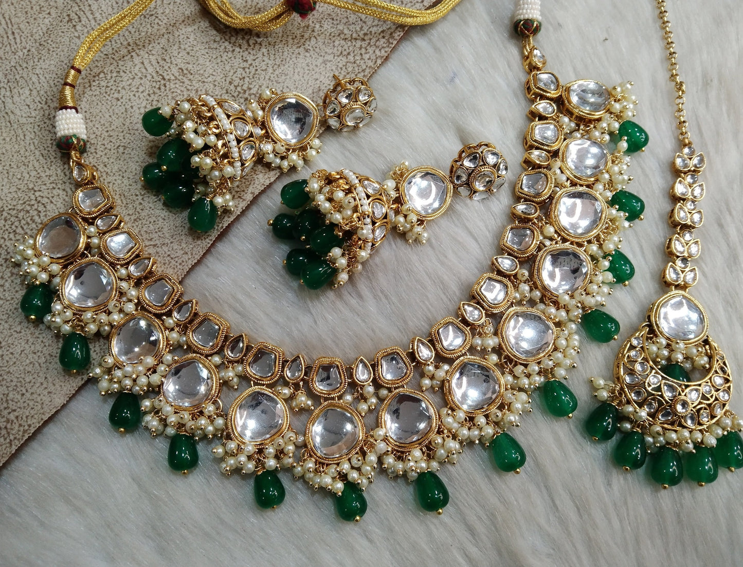 Indian Jewellery/ Gold Semi Bridal Kundan necklace Set Indian ruby, pink, sea green livingston Wedding Bridal Jewellery Necklace