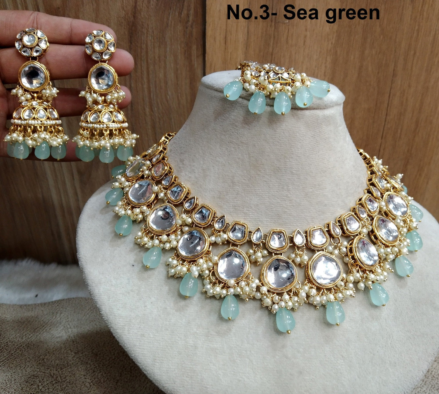 Indian Jewellery/ Gold Semi Bridal Kundan necklace Set Indian ruby, pink, sea green livingston Wedding Bridal Jewellery Necklace
