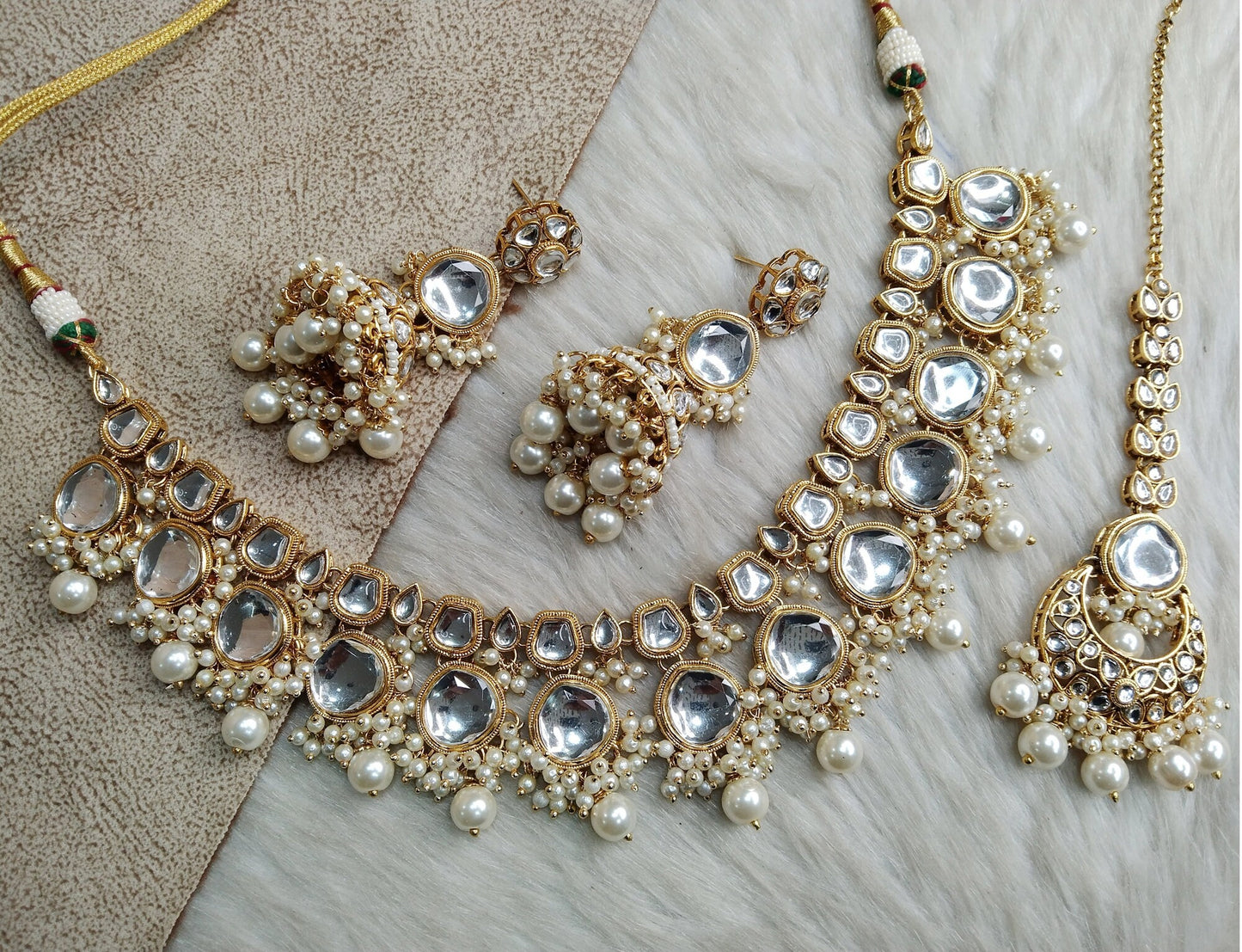 Ivory Indian   Jewellery , Kundan necklace Set Indian Wedding Bridal Ethnic Bridal Necklace, smithtown livingston set,