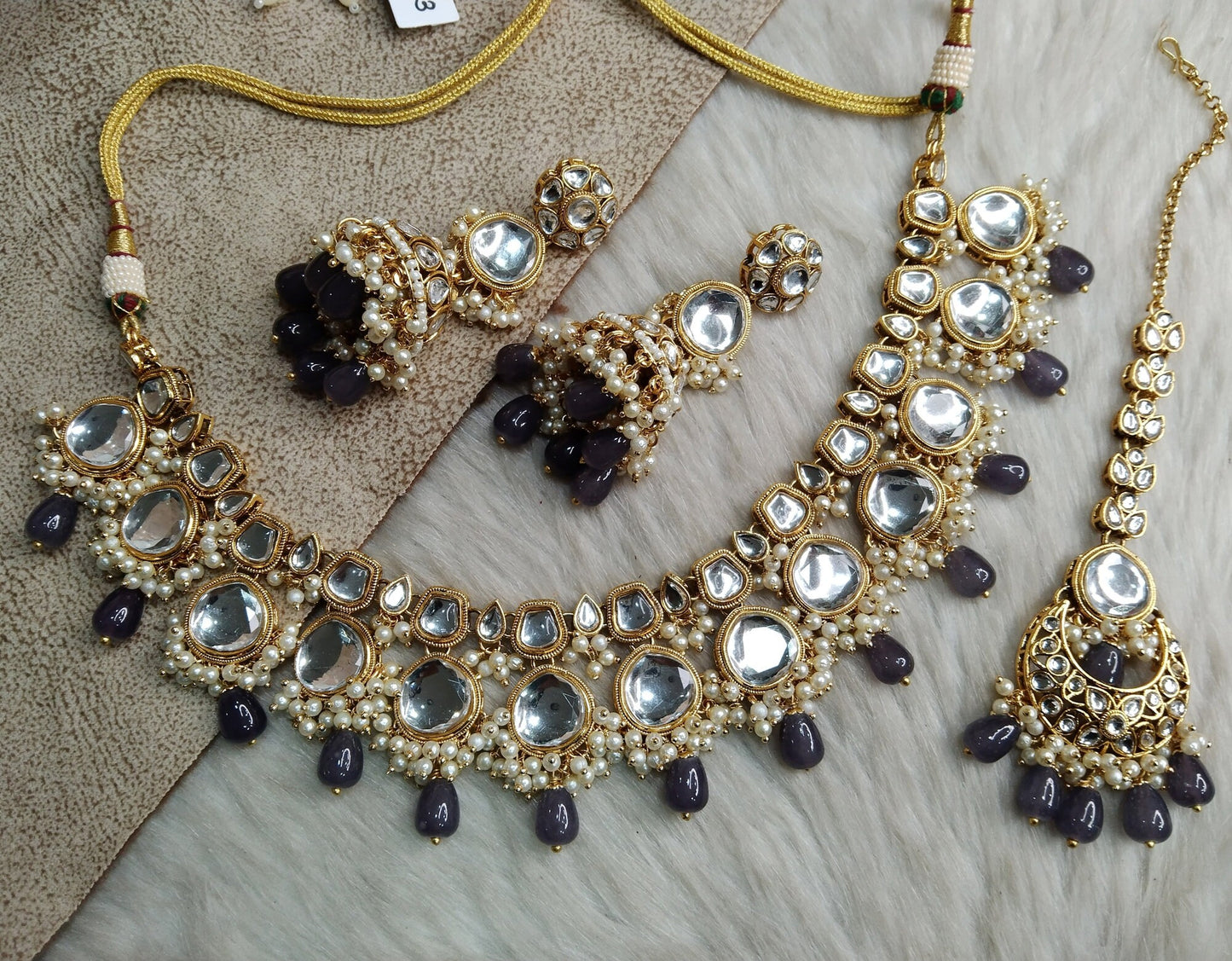Ivory Indian   Jewellery , Kundan necklace Set Indian Wedding Bridal Ethnic Bridal Necklace, smithtown livingston set,