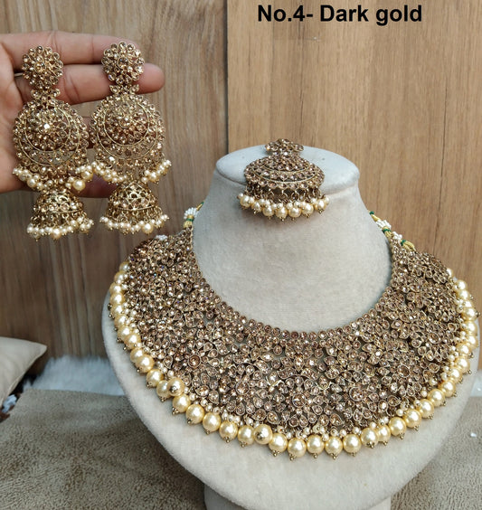 Indian  Jewellery/ Semi Bridal Gold Bollywood Bride Jewelry Necklace Set/Rose Gold necklace darwin ventura Set