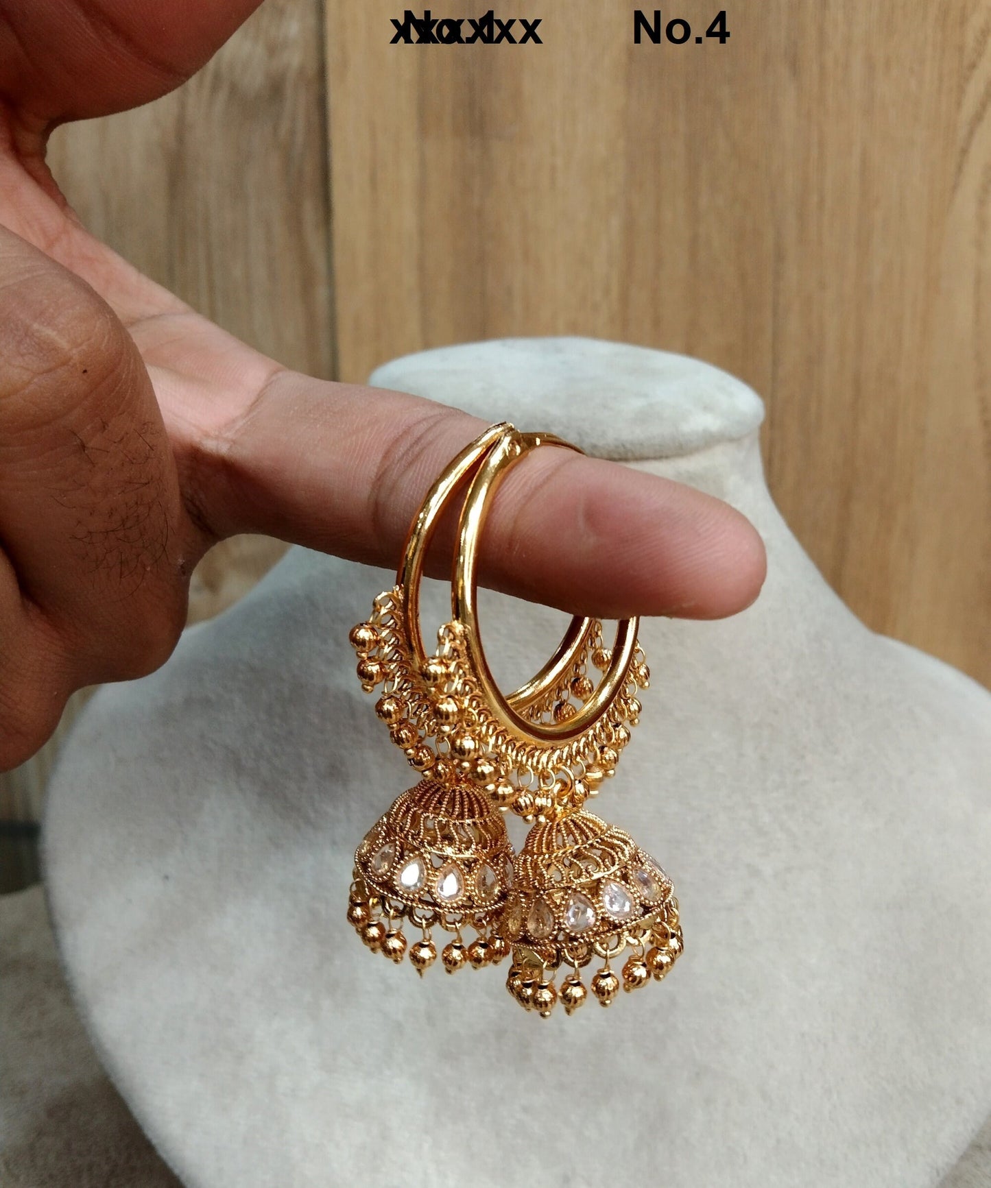 Jhumka Bali Gold Hoop  Earrings/Bollywood Indian Jewelry Jewellery Chandbali Jhumka Set/Punjabi Muslim Balli Jhumki simi Set