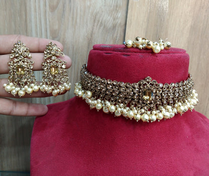Green Indian Jewelry Jewellery/Dark gold choker Set/Bollywood dark gold, Gold peach, sky blue, Indian Jewellery Set /Bridesmaid adelaide sets