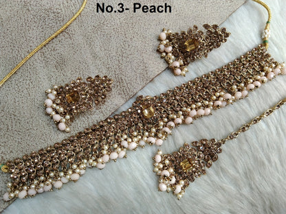 Green Indian Jewelry Jewellery/Dark gold choker Set/Bollywood dark gold, Gold peach, sky blue, Indian Jewellery Set /Bridesmaid adelaide sets