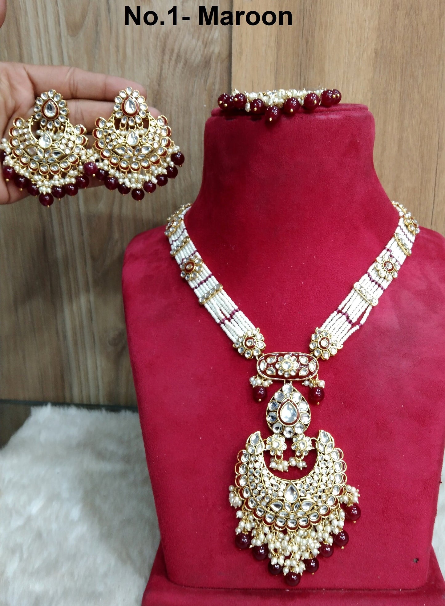 Rani Haar Kundan long Necklace Set/Gold white, Maroon,Green,blue Indian Necklace Set/Indian kundan hobart Jewellery/Muslim Long Necklace Set