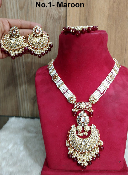 Rani Haar Kundan long Necklace Set/Gold white, Maroon,Green,blue Indian Necklace Set/Indian kundan hobart Jewellery/Muslim Long Necklace Set