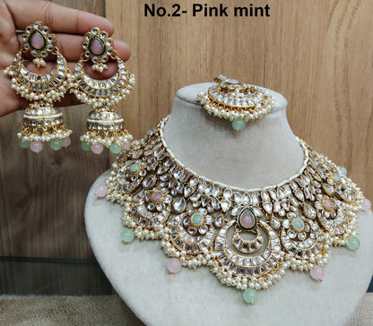 Indian Jewellery/ Gold Bridal Kundan necklace Set Indian blue, pink mint, lavender, purple Bridal Jewellery guetta beiber Necklace
