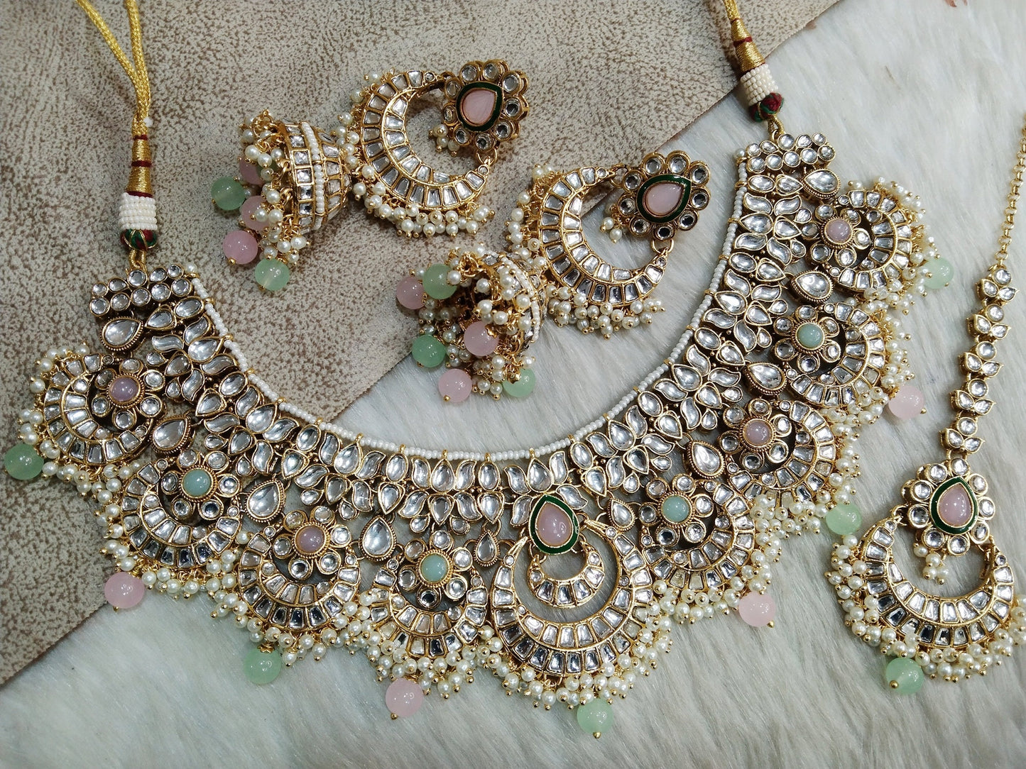 Indian Jewellery/ Gold Bridal Kundan necklace Set Indian blue, pink mint, lavender, purple Bridal Jewellery guetta beiber Necklace