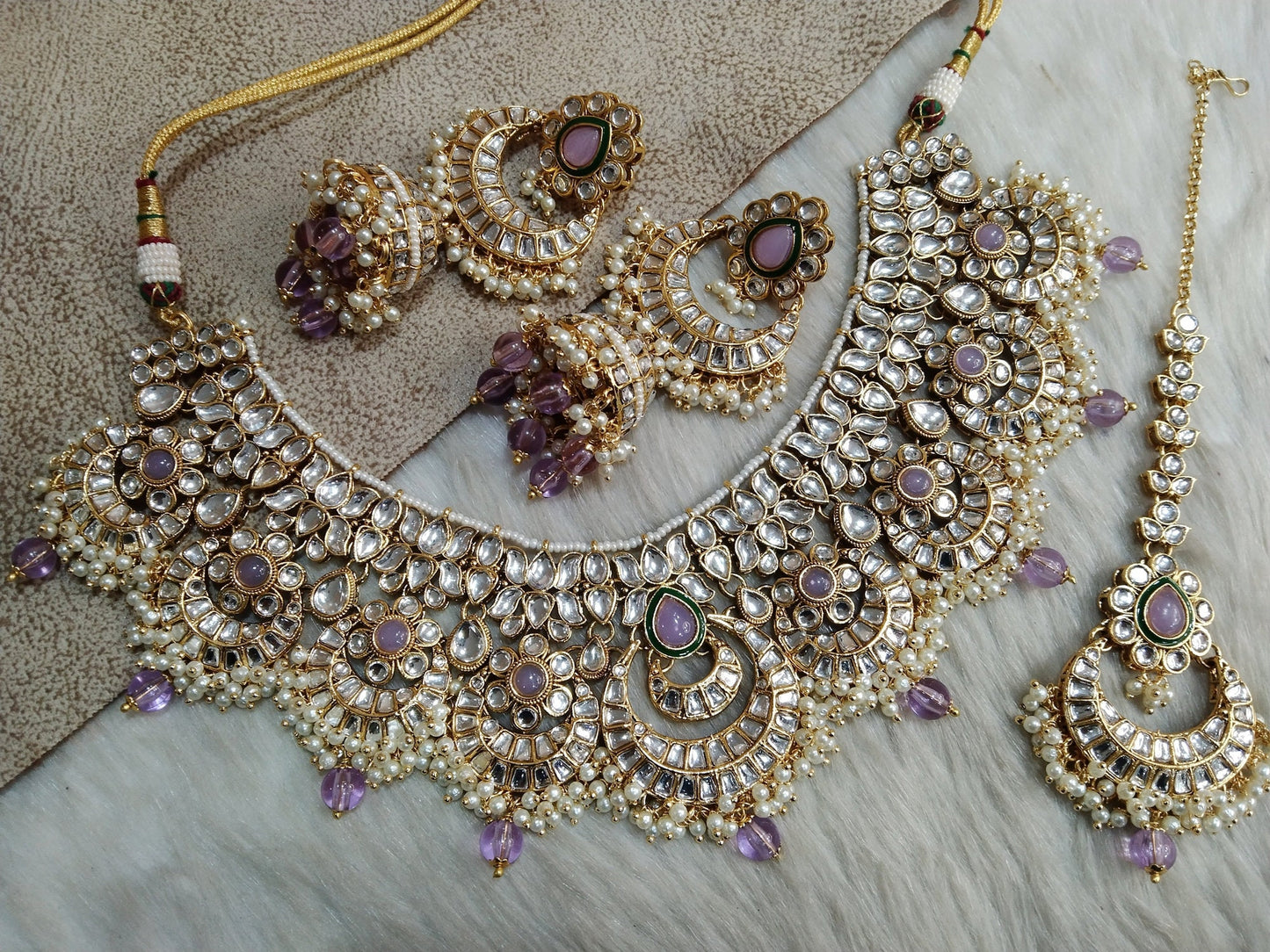 Indian Jewellery/ Gold Bridal Kundan necklace Set Indian blue, pink mint, lavender, purple Bridal Jewellery guetta beiber Necklace