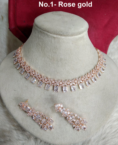 Cubic Zirconia Diamond necklace Earrings set, rose gold, philadelphia phoenix Bridal necklace earrings necklace set CZ necklace set