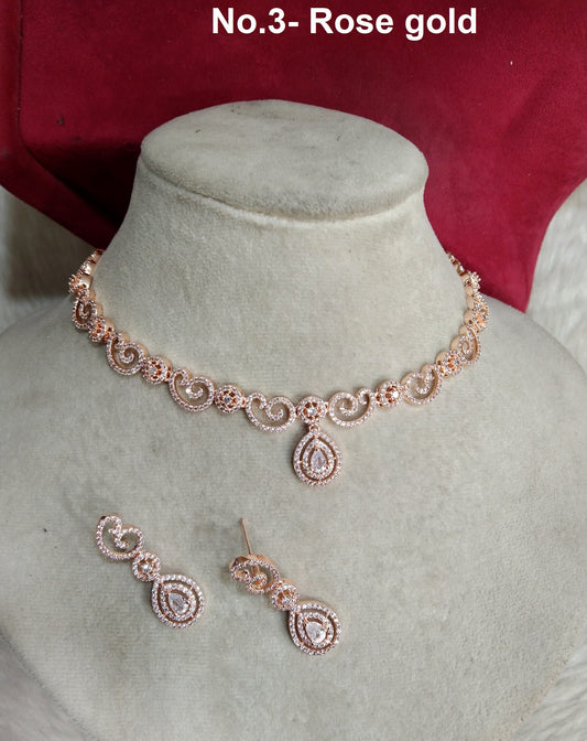 Cubic Zirconia Diamond necklace Earrings set, rose gold, silver Bridal necklace earrings jewellery raleigh utica necklace set CZ necklace set
