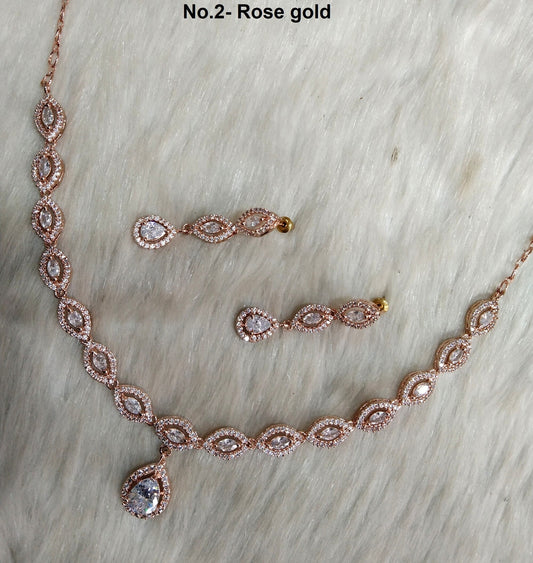 Cubic Zirconia Diamond necklace Earrings set, rose gold, silver Bridal necklace earrings jewellery raleigh utica necklace set CZ necklace set