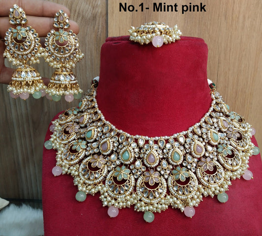 Indian Jewelry/ Gold Bridal Kundan necklace Set Indian gold white, maroon, pastel green,black, peach Bridal Jewellery Harris justin Necklace