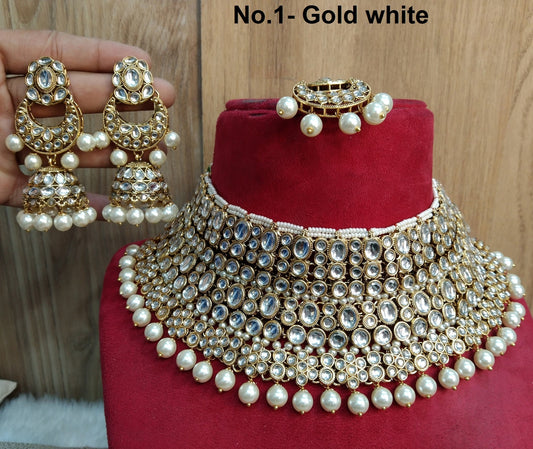 Indian  Jewellery, Ivory Gold white,Pink Kundan necklace Set Indian Wedding Semi Bridal Ethnic Bridal Necklace, bridesmaids set, Bridal set