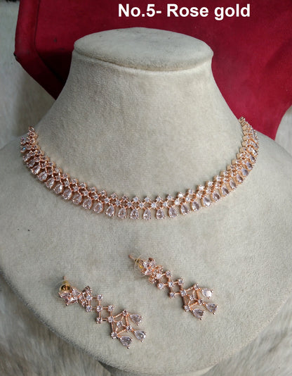 Cubic Zirconia Diamond necklace Earrings set, rose gold,san fransico Bridal necklace earrings jewellery statement necklace set CZ necklace set