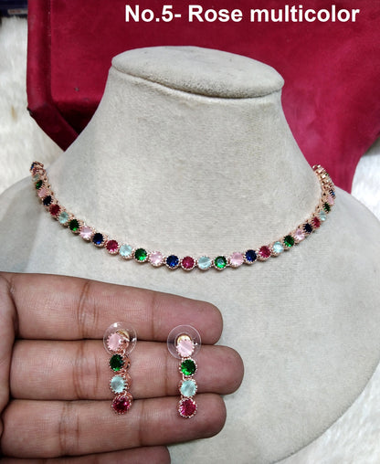 Cubic Zirconia Diamond necklace Earrings set, rose gold, dans Bridal necklace earrings jewellery statement necklace set CZ necklace set