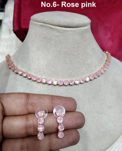 Cubic Zirconia Diamond necklace Earrings set, rose gold, dans Bridal necklace earrings jewellery statement necklace set CZ necklace set