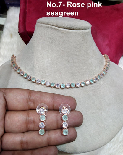 Cubic Zirconia Diamond necklace Earrings set, rose gold, dans Bridal necklace earrings jewellery statement necklace set CZ necklace set