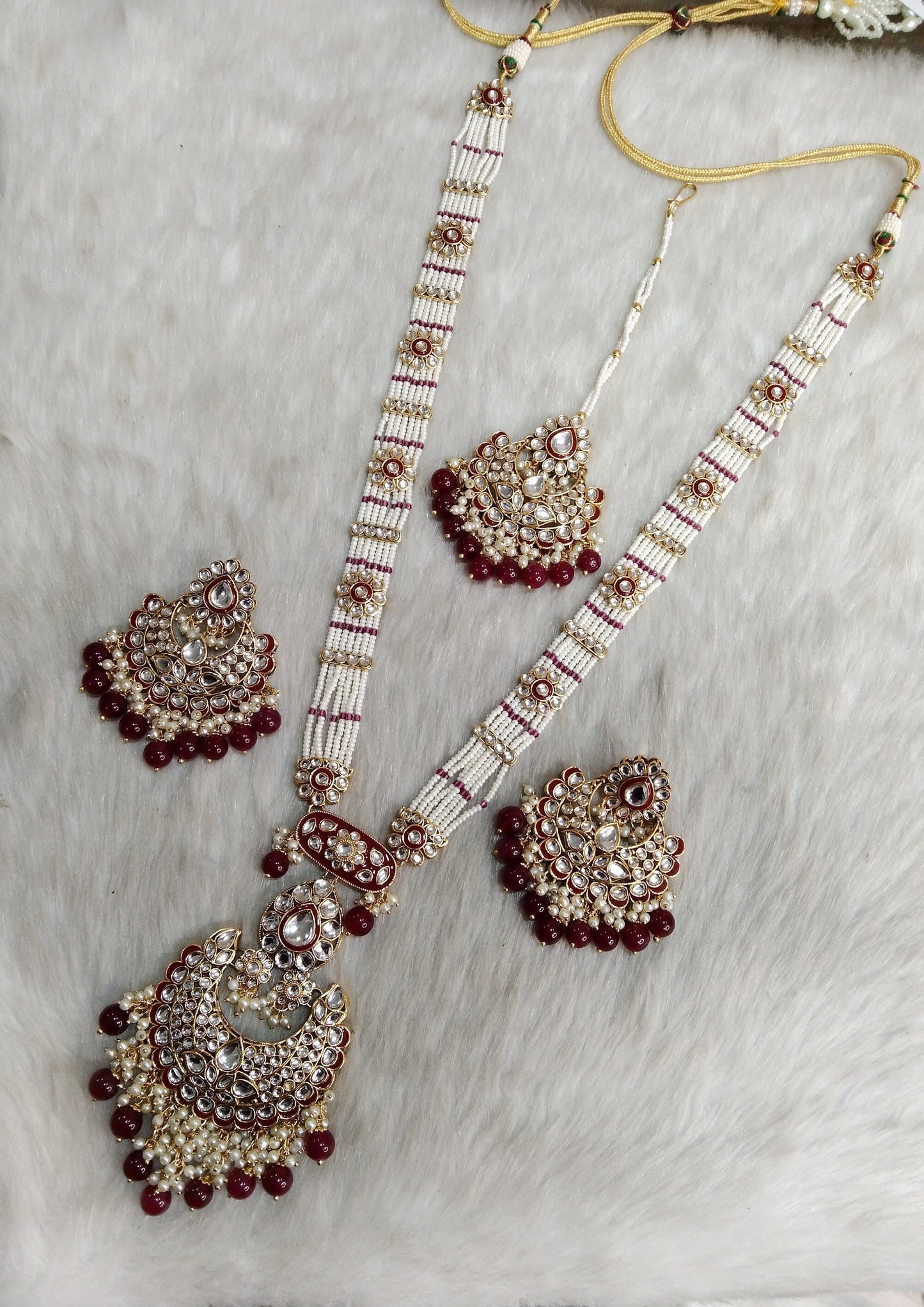 Rani Haar Kundan long Necklace Set/Gold white, Maroon,Green,blue Indian Necklace Set/Indian kundan hobart Jewellery/Muslim Long Necklace Set