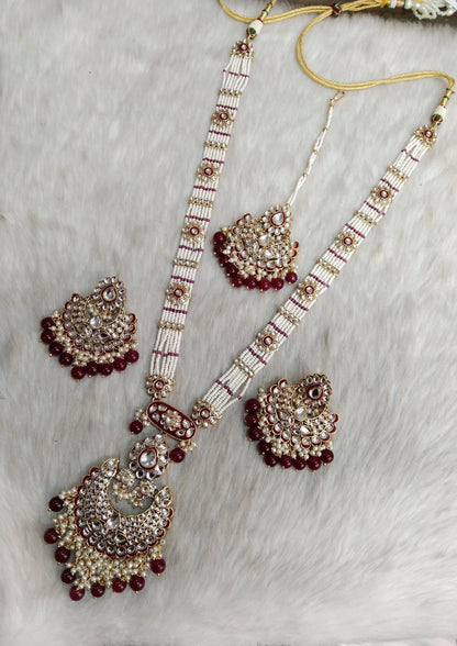 Rani Haar Kundan long Necklace Set/Gold white, Maroon,Green,blue Indian Necklace Set/Indian kundan hobart Jewellery/Muslim Long Necklace Set