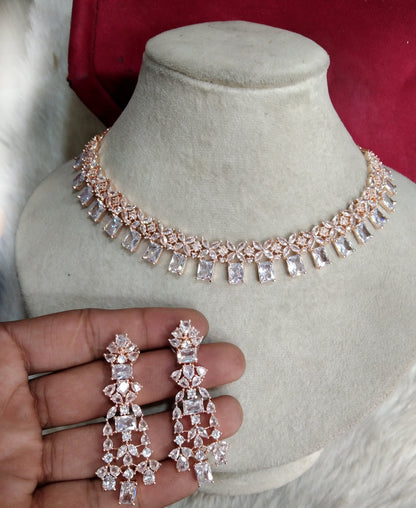 Cubic Zirconia Diamond necklace Earrings set, rose gold, philadelphia phoenix Bridal necklace earrings necklace set CZ necklace set