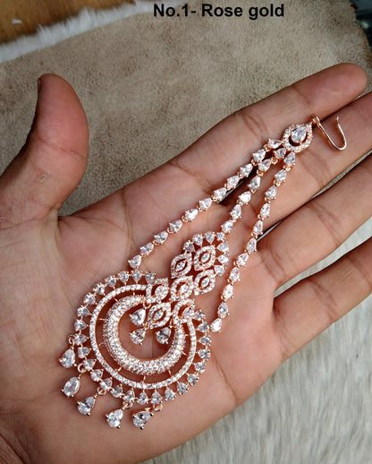 Passa Jhumar Jhoomer Headpiece Bridal Passa/Hijab Headpiece/Rose gold silver ad cz stones Indian Hair Jewellery/Pakistani Headpiece jewellery